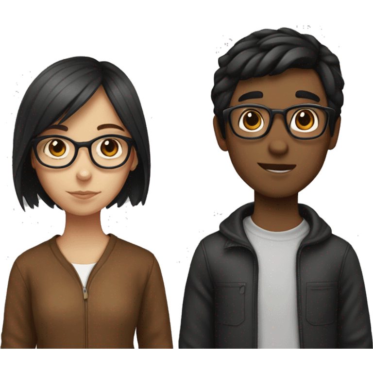 Girl with brown hair, glasses and a boy with black hair without glasses emoji