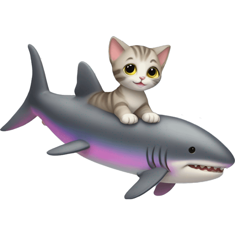 Kitten riding rainbow shark emoji