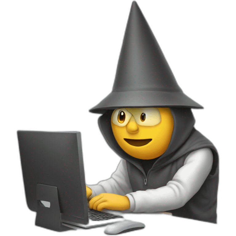 human with dunce cap using a computer emoji