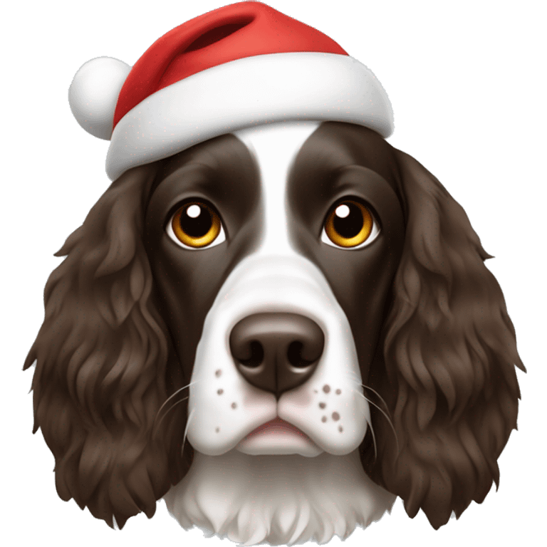 English Springer Spaniel wearing a Santa hat emoji