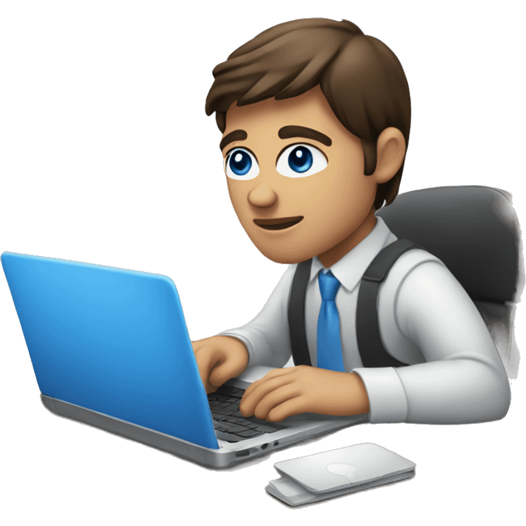 Blue eyes brunette man  working on laptop emoji