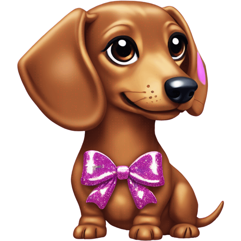 Lisa frank glitters dachshund￼ with bows on ears emoji