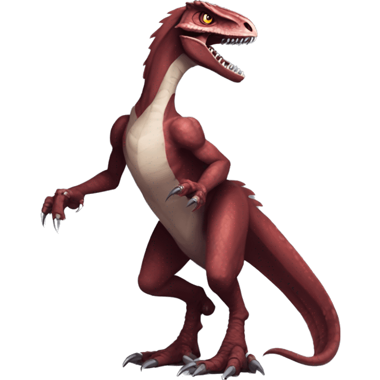 Maroon edgy badass modern handsome velociraptor-dragon-Digimon, full body emoji