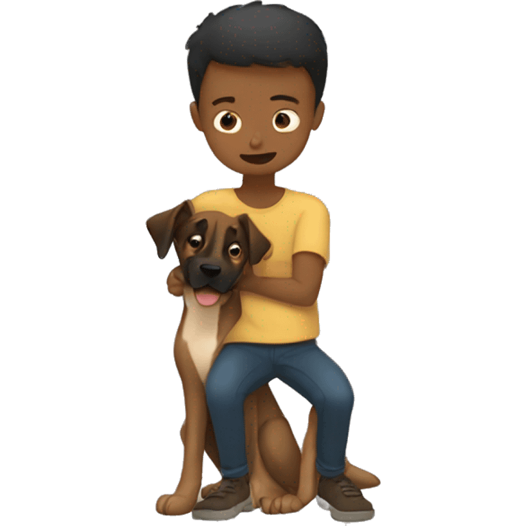 boy who hugs his Malinois tightly because he is afraid emoji