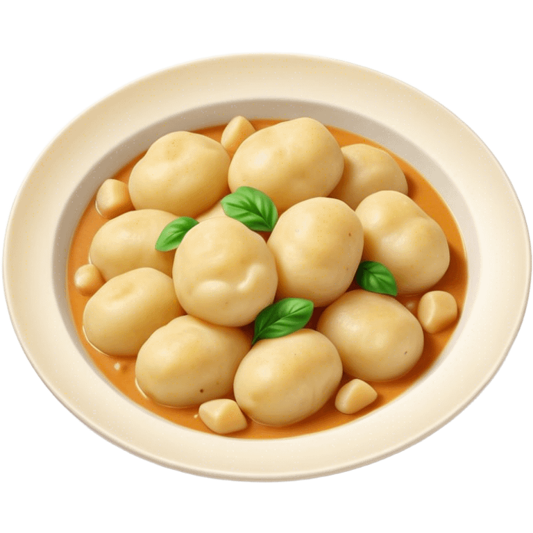 Cinematic Realistic Gnocchi Dish Emoji, showcasing tender potato dumplings in a light sauce rendered with soft textures and inviting, natural lighting. emoji