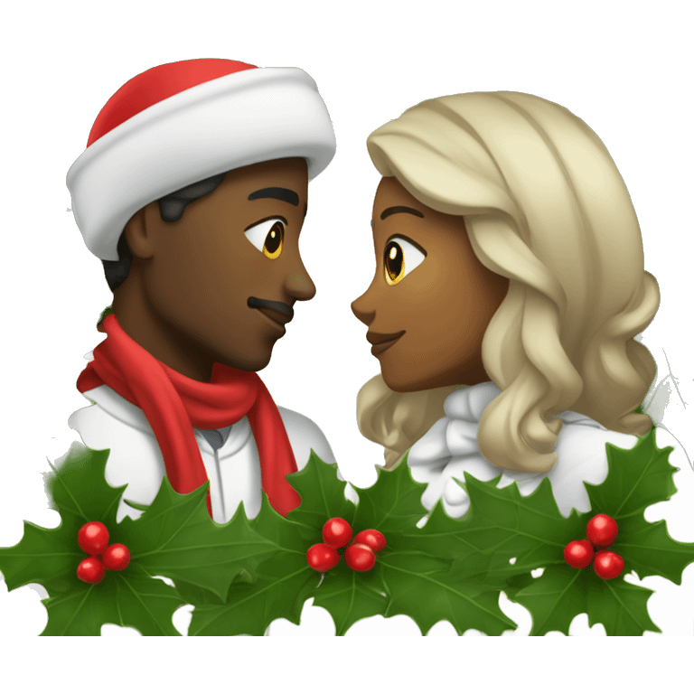 African American couple kissing with Christmas clothes under the mistletoe emoji