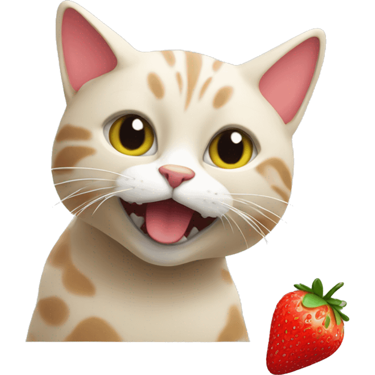 Cat eating a strawberry emoji