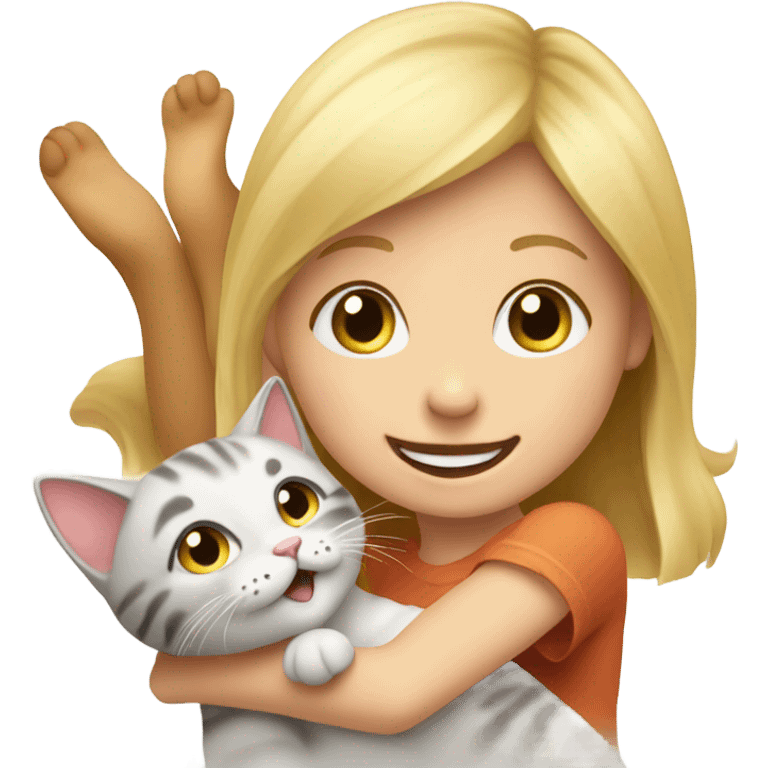 Blonde kid playing with a cat emoji