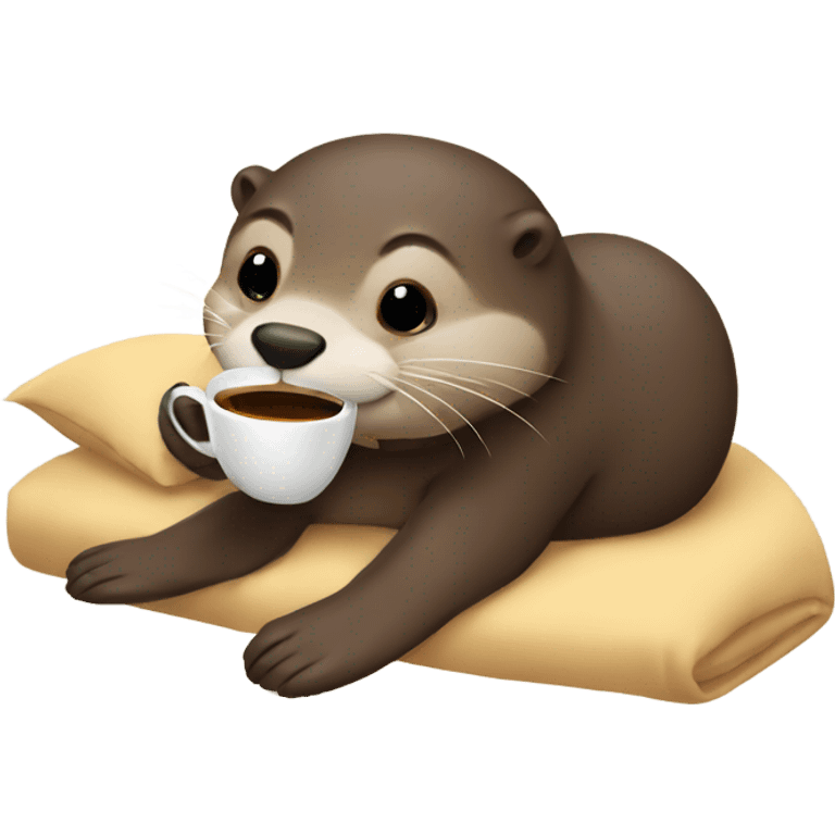 Otter with coffee in bed emoji