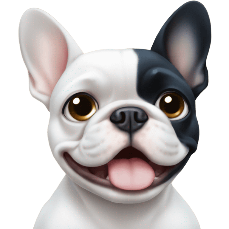 White French bulldog with blue eyes with a long black haired girl emoji