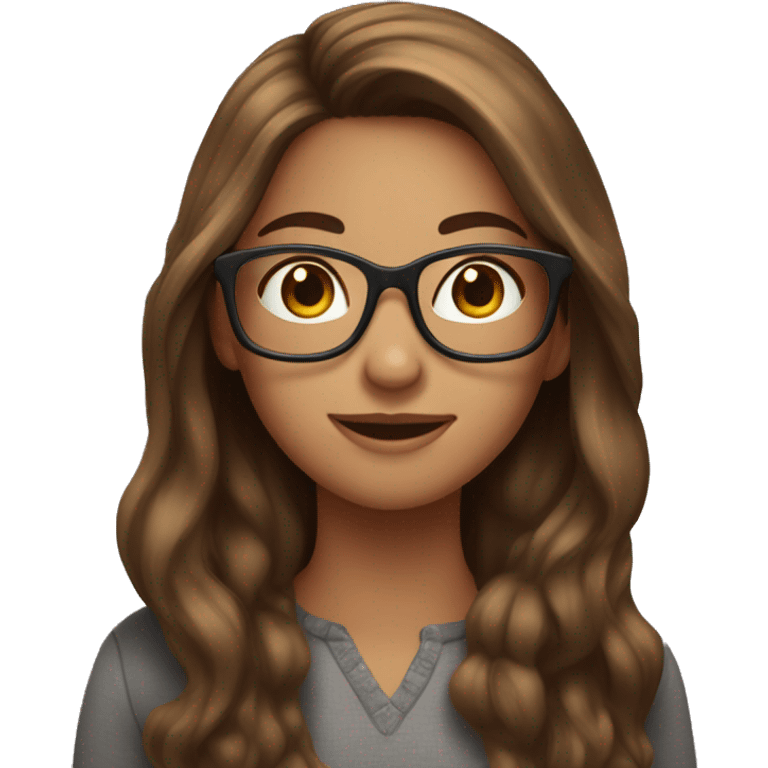 girl with long brown hair with highlights and wearing eyeglasses emoji