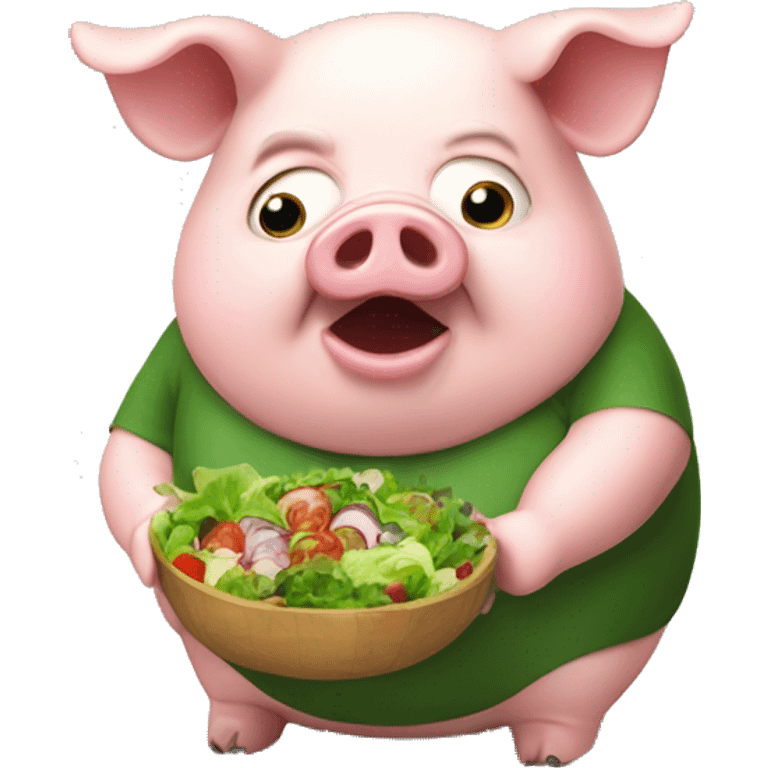 Hideous and obese pig eating salad emoji