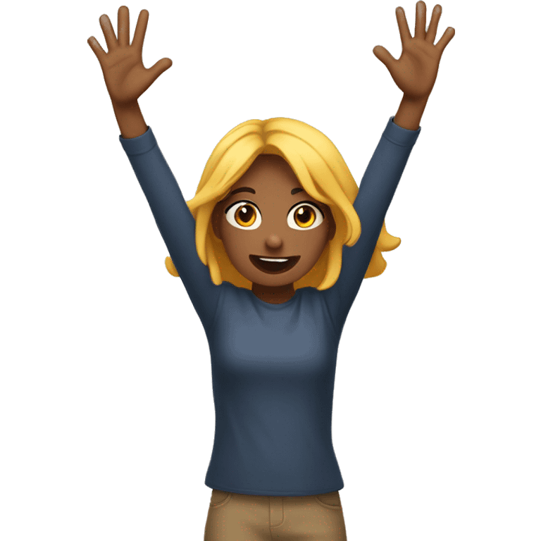 Girl with hands in the air surrendered with a not me 🤨 expression  emoji