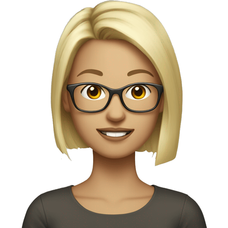 Girl, Social media manager, short blond hair, metal glasses, apple accesories emoji