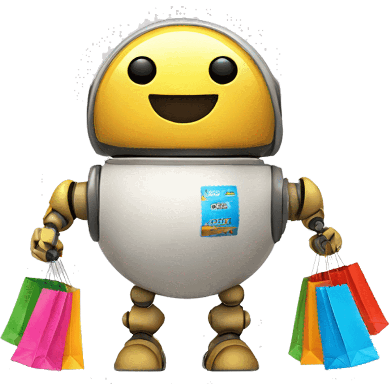 cute sphere shaped happy robot with shopping bags emoji