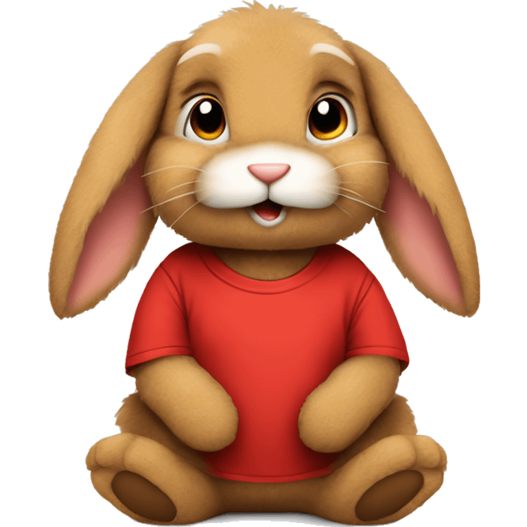 Cute Fluffy brown bunny rabbit teddy wearing red tshirt sitting  emoji