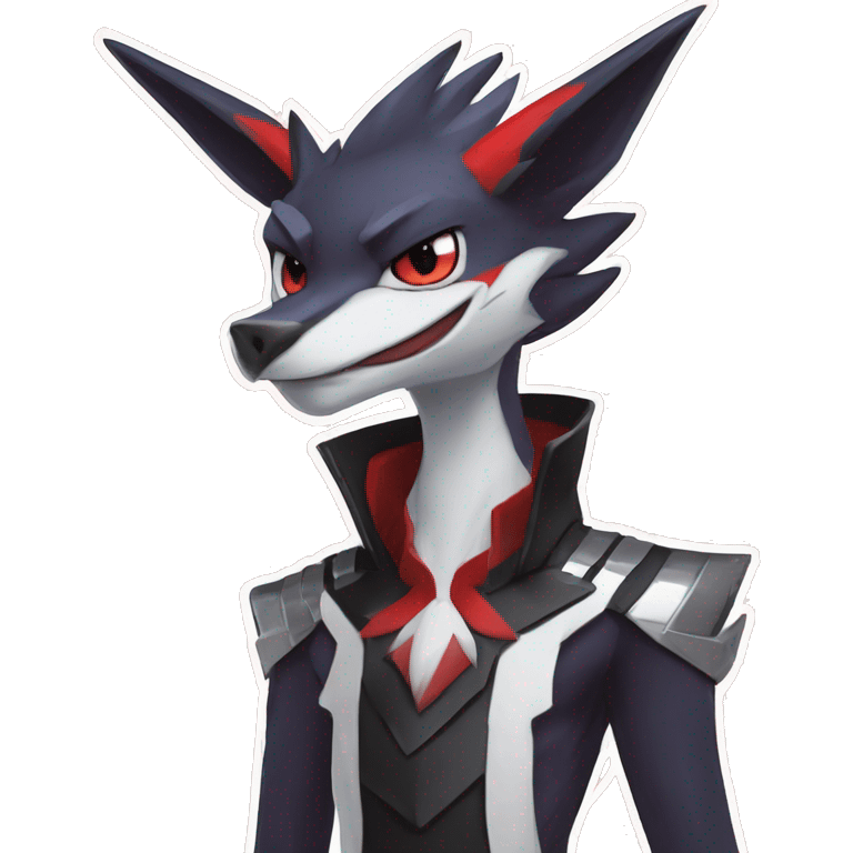 Black Cool Edgy Anthro Noivern-Nargacuga-Silvally-Sergal-Fakémon  with White and Red Edgy markings emoji