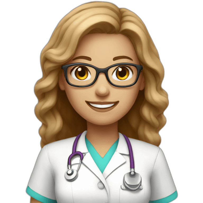 A single female nurse beautiful smile with light brown hair with glasses emoji