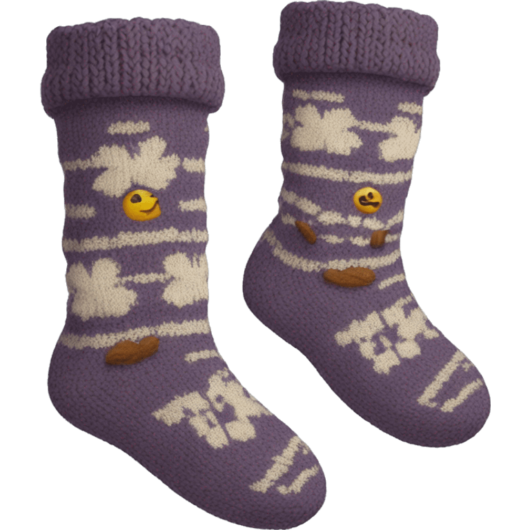 Cozy knitted winter pair of socks  emoji