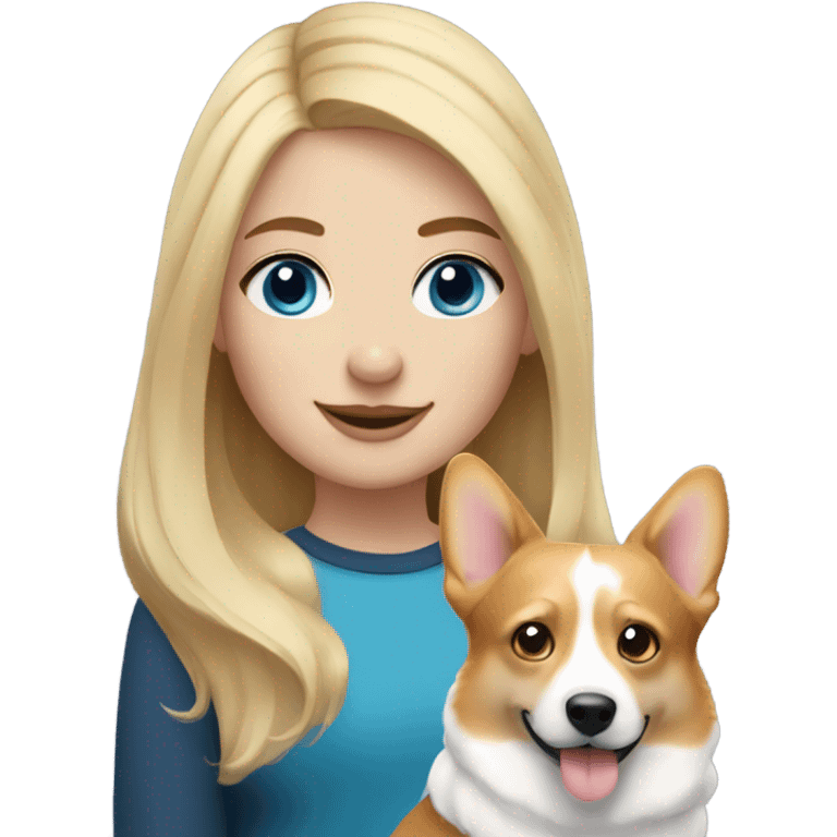 Blonde hair and blue eyed girl with a corgi emoji