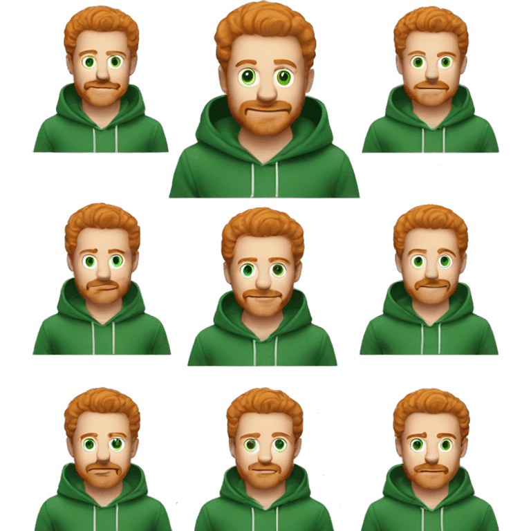 33 year old ginger man mustache little beard brown eyes green hoodie emoji