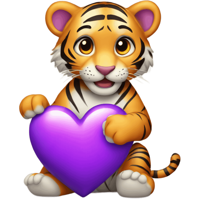 Tiger cub holding big purple heart emoji