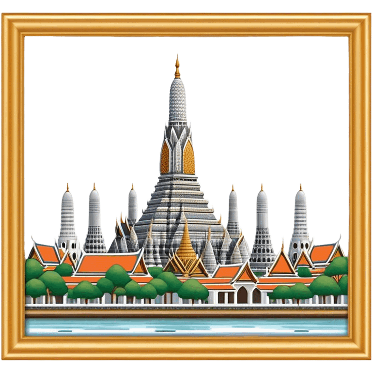 Cinematic Realistic Wat Arun Landmark Emoji, depicting the towering temple spires adorned with intricate porcelain mosaics emoji