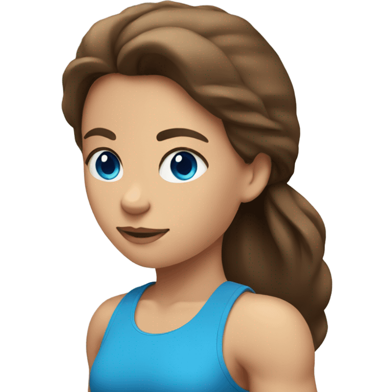 Girl lifting weights, brown hair and bright blue eyes  emoji