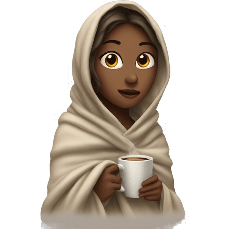 girl wrapped in blanket drinking coffee emoji