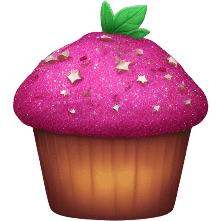 Hot pink fruit muffin with glitter  emoji