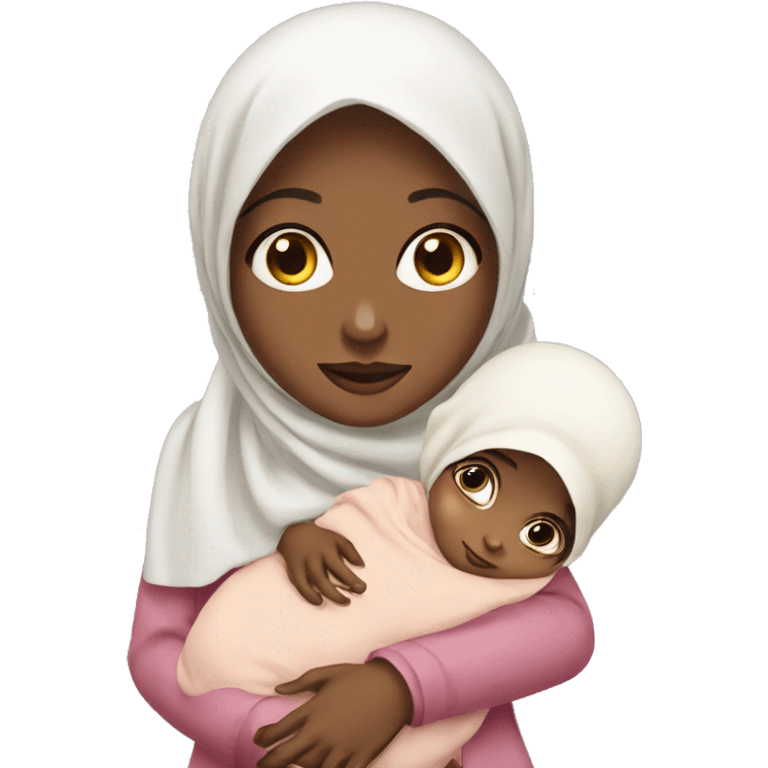 Pretty woman in hijab holding a cute baby with big eyes  emoji