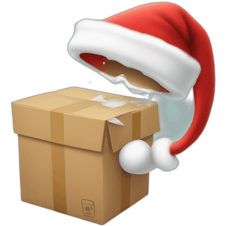 package with santa hat throwing up emoji