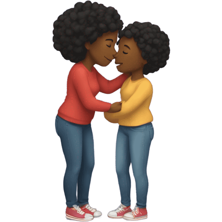 Black and black women kissing and hugging  emoji