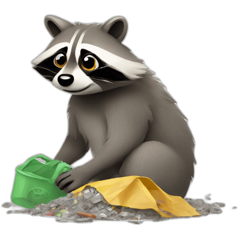 Funny raccoon digging through trash emoji