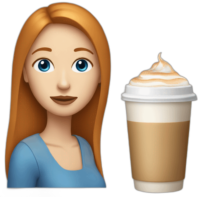 Ginger straight hair and blue eyes woman drinking a latte emoji