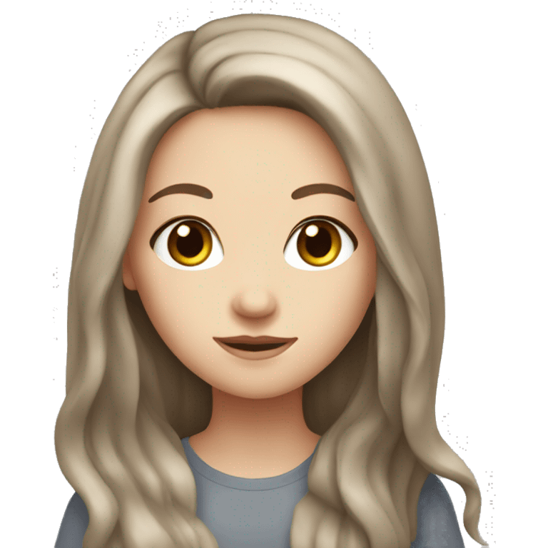 White girl with grey eyes and long brown hair emoji