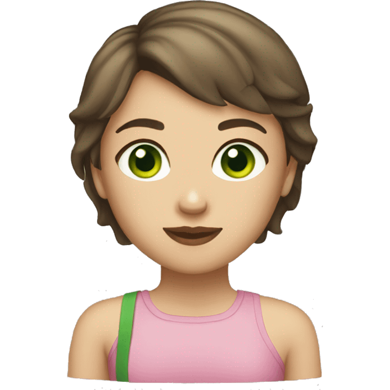 Girl with brunette short cut and green eyes  emoji