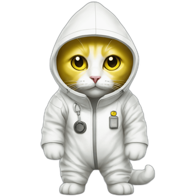 white cat in a yellow hazmat suit emoji