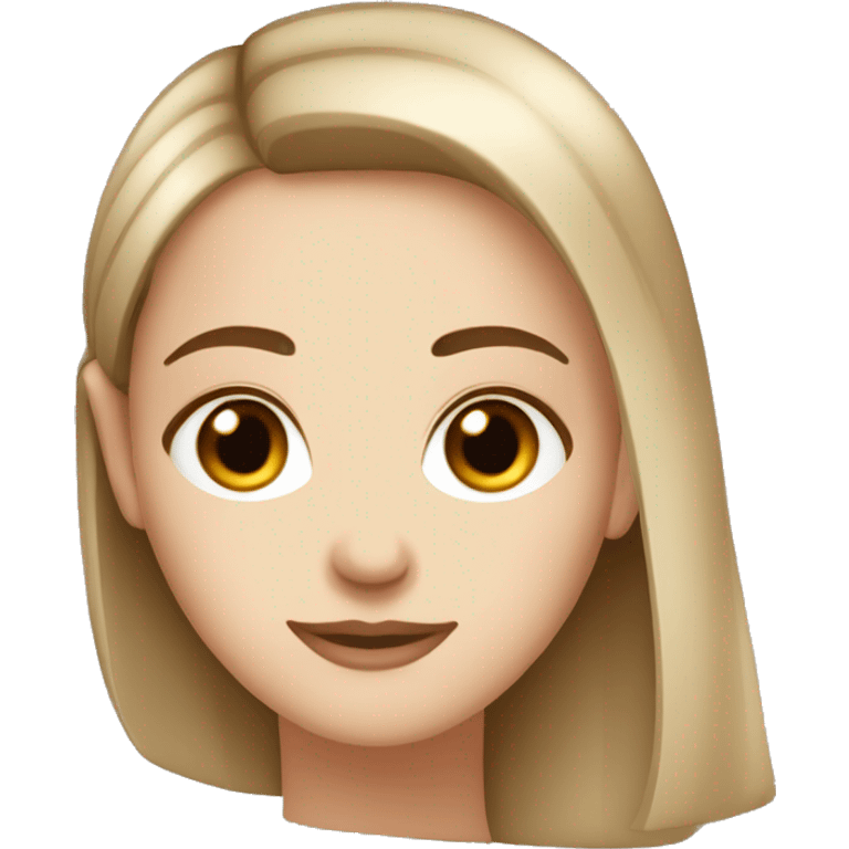 White girl with brown eyes, brown straight and short hair  emoji