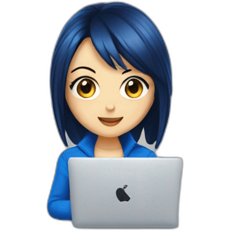 nico robin wearing blue with a macbook emoji