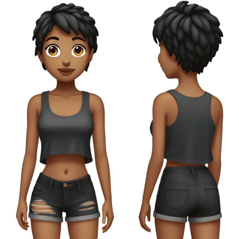 Short hair girl wearing ripped black cropped tank top and Bermudas black short  emoji