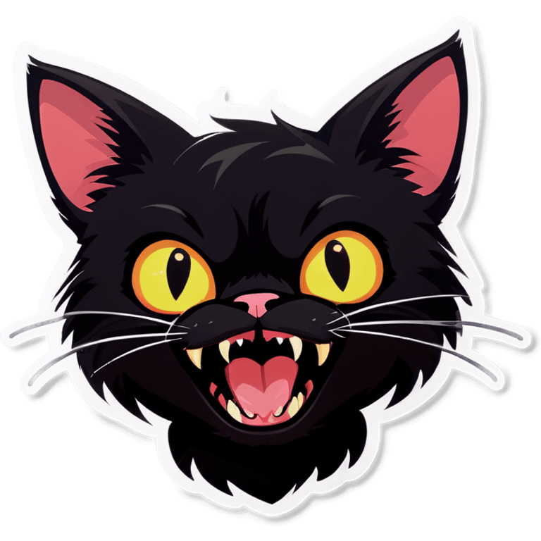 Cute black cat with visible fangs emoji