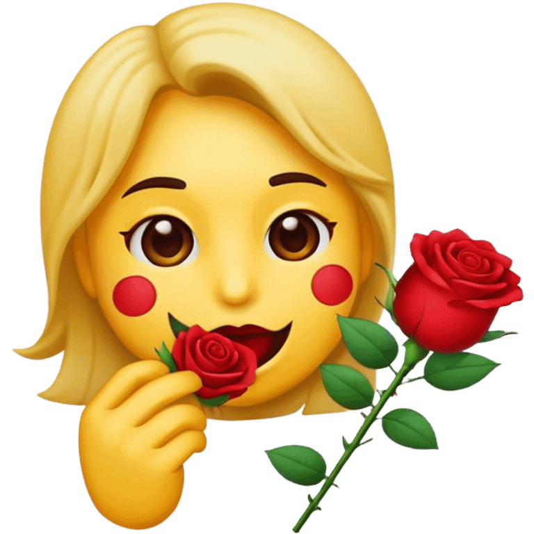 Emoji holding rose in mouth  emoji