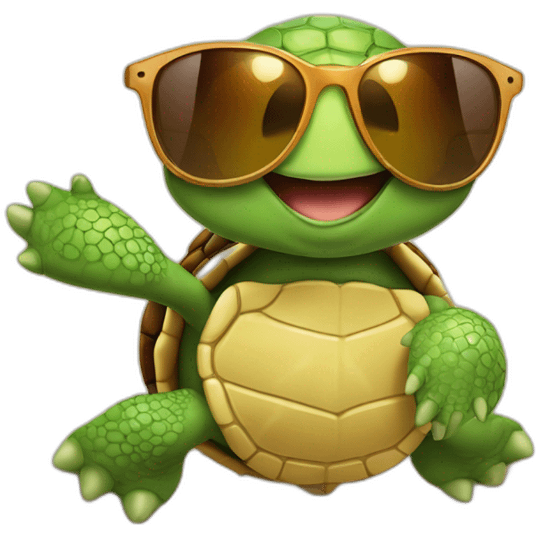 happy turtle walking slowly and sun glasses and a sand watch emoji