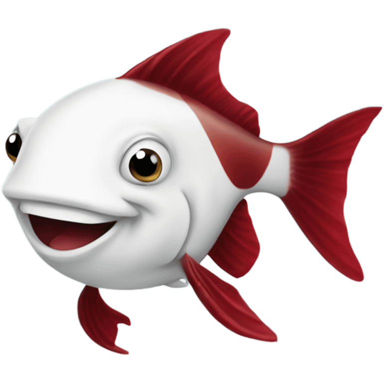 One white fish happy dark red fins  emoji