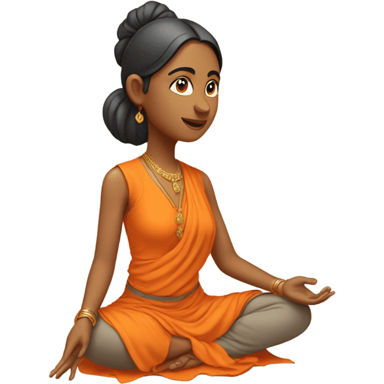 an  yogi Indian woman, sleeveless pastel shirt
  The character should be wearing an orange robe, symbolizing traditional yogic attire. The yogi can be sitting in a lotus position emoji