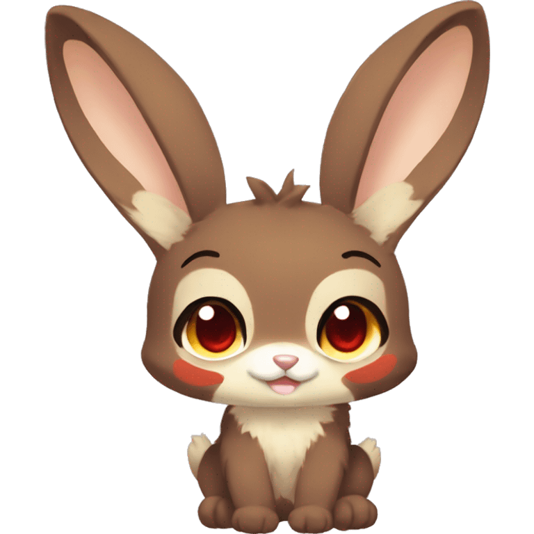 Cute, Chibi, Kemono-style, Anthro, Fur-Sona, Dark-Brown, Normal-type-Ground-type Tan-Rabbit-Fakémon with Dark-Red eyes, beige belly, beige paws, beige feet, beige freckles, full body emoji