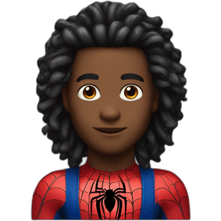 black with hair locks and spider man costume emoji