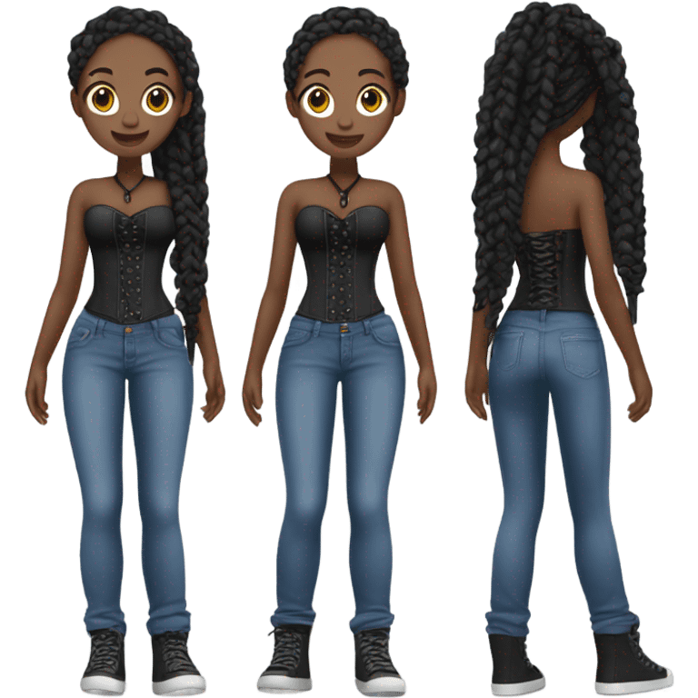 Black girl with braids posing full body jeans corset top emoji