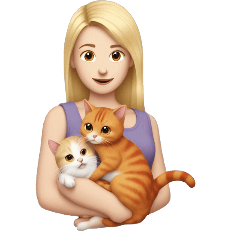 blonde girl holds hamster and red cat in her arms emoji